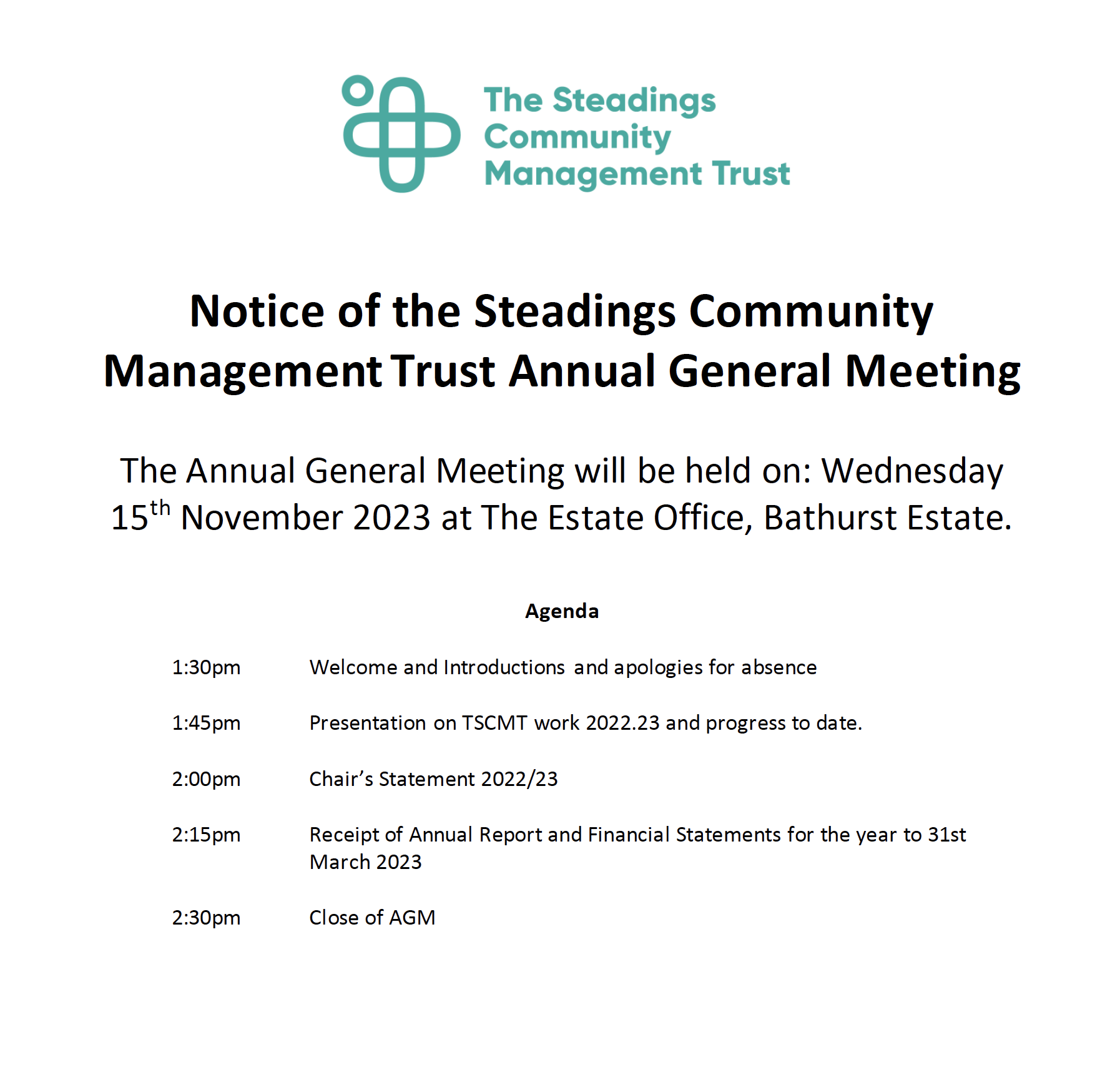 You are currently viewing Notice of the Steadings Community Management Trust AGM